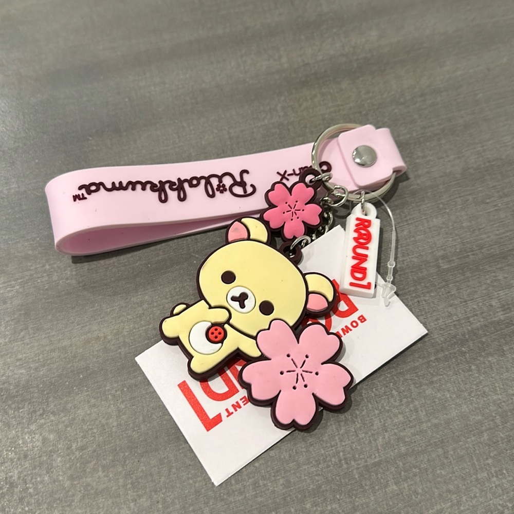 NWT Rilakkuma Cherry Blossom Bear Keychain